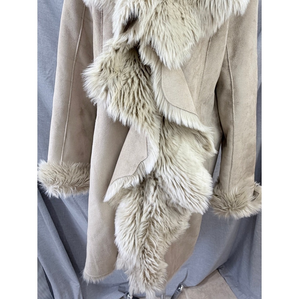 NWT‎ Donna Salyers Fabulous Furs Sand Faux Suede Fur Trim Draped Coat XL NEW - Picture 5 of 13